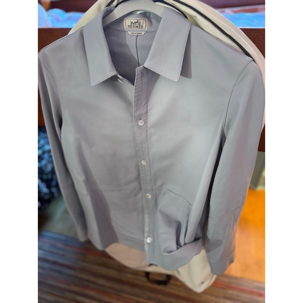 2025 Hermes Leather Shirt with Alligator - Bleu / Glacier